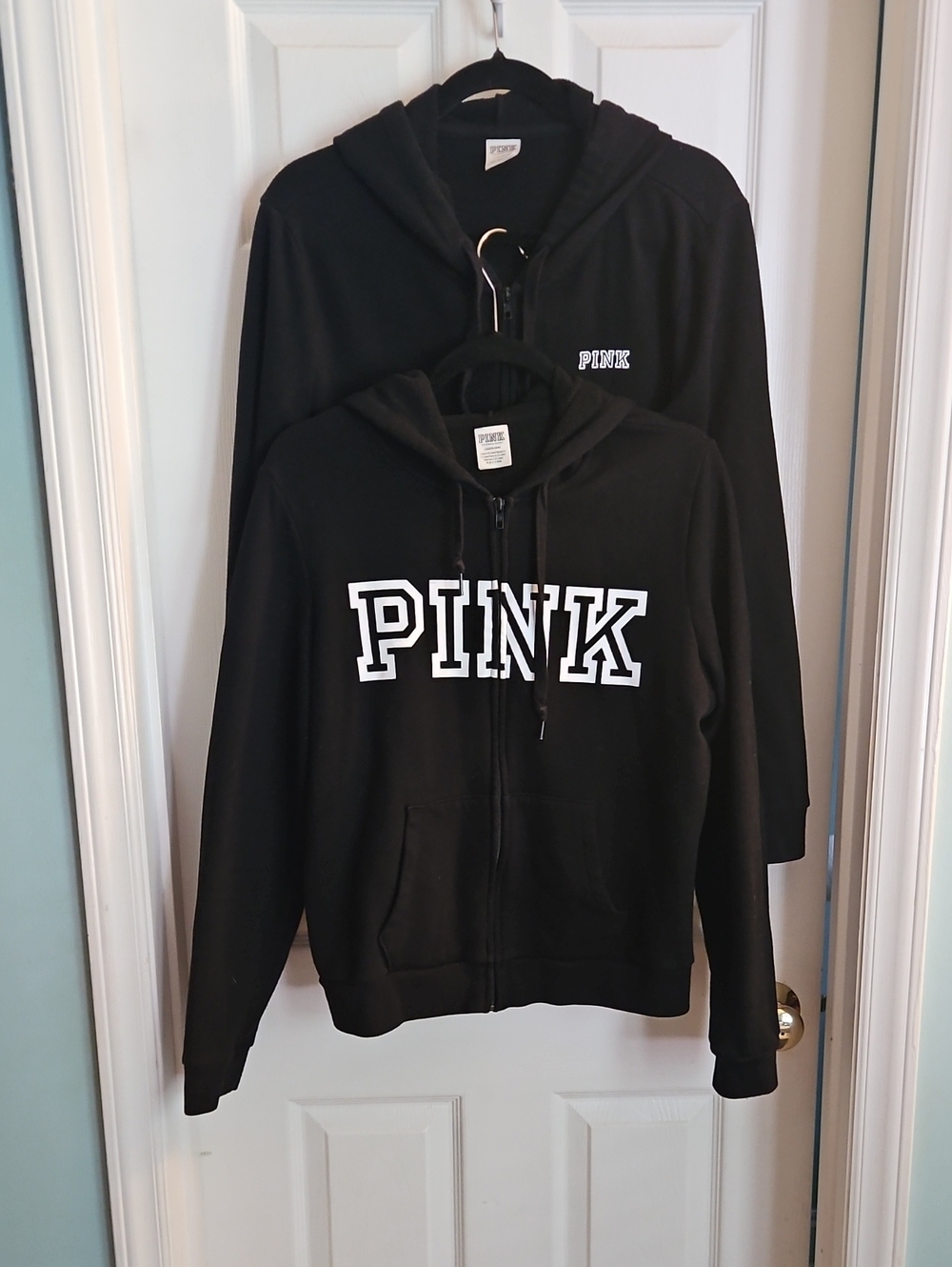 Set Of 2 PINK Victoria's Secret Black Zip-Up Hoodies Size Large